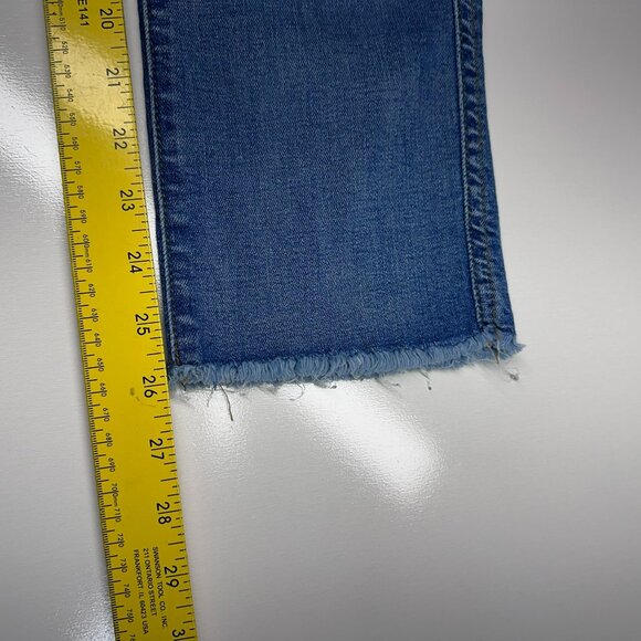 7 for all Mankind Edie Cropped Jeans Size 27 Raw Hem Straight Leg Medium Wash - Picture 10 of 11